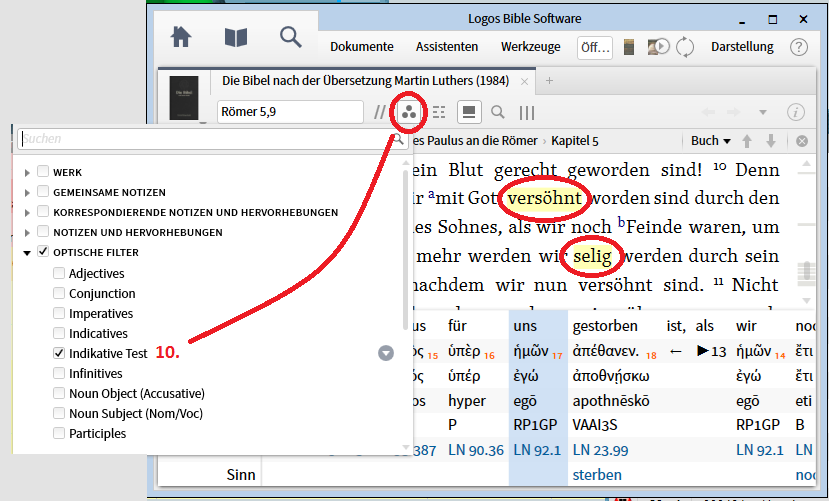 Optische Filter bei Logos Bibelsoftware einrichten