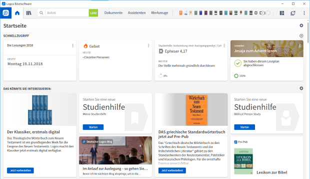 Neue Startseite in Logos 8