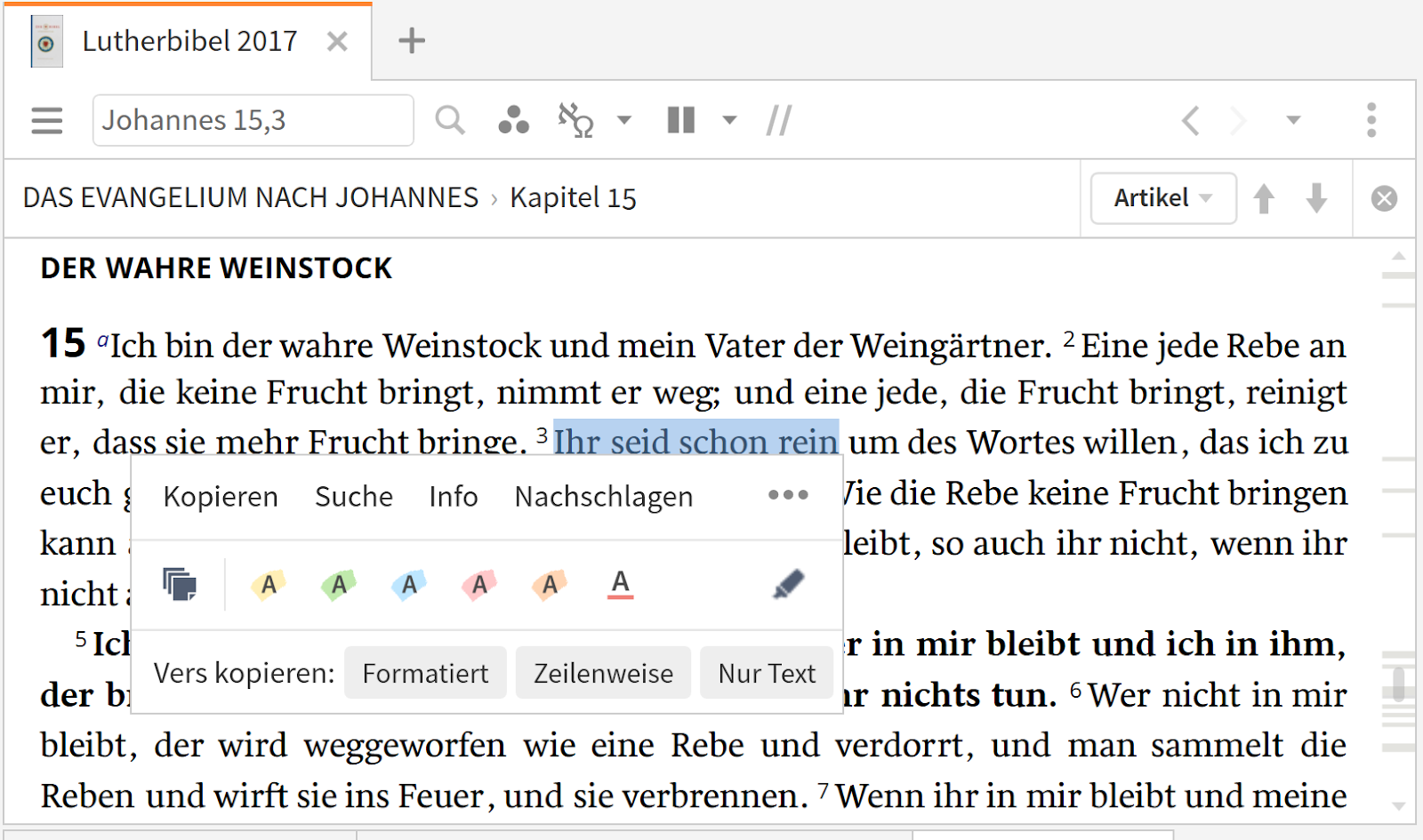 Markieren in der Logos Bibelapp