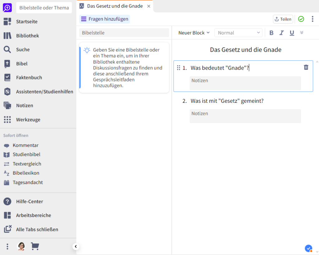 Kleingruppen-Tool: Reihenfolge der Fragen ändern