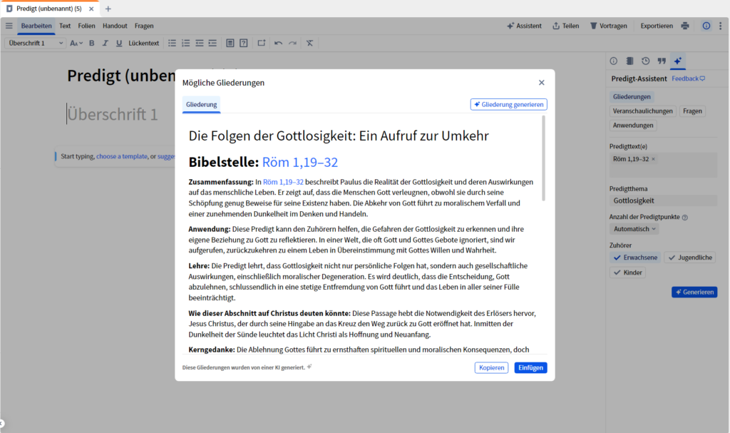 Predigt-Assistent in Verbindung mit dem Predigtkalender