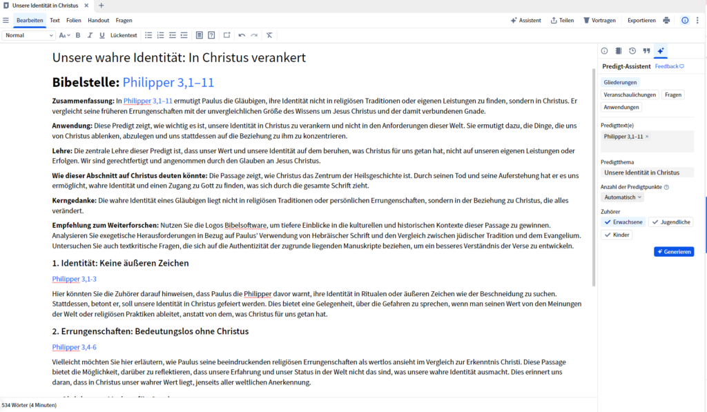 Predigten vorbereiten mit dem Predigt-Assistenten