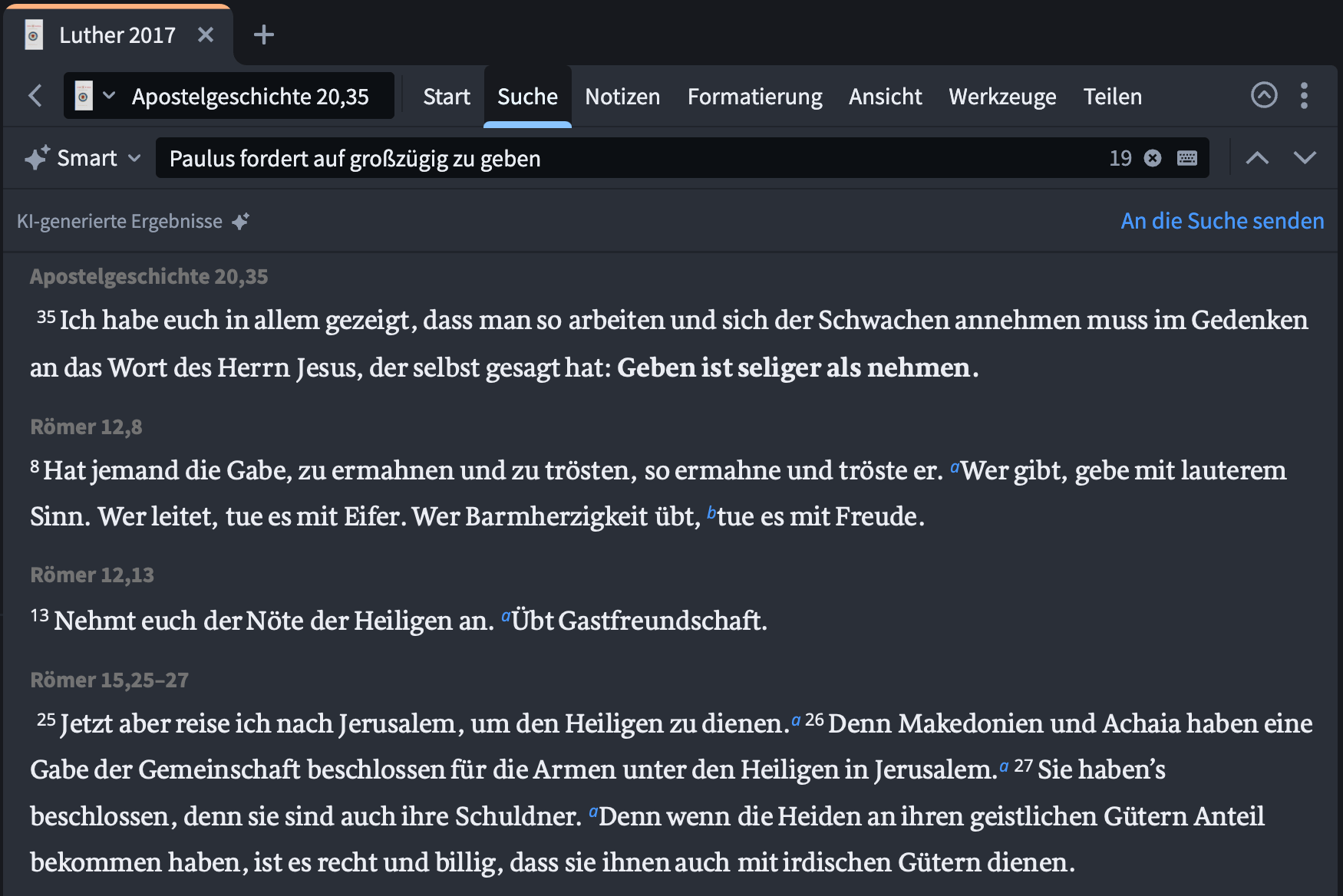 Smarte Inline-Suche in der Bibel