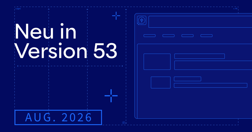 Der Titel „Neue Funktionen in Logos (September 2026)“ vor dunkelblauem Hintergrund.